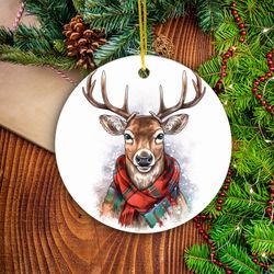 christmas deer ornament, christmas animal round ornament, animals ornament