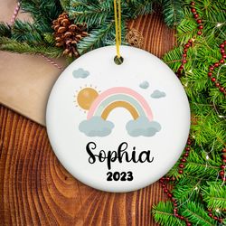 personalized girls christmas ornament, personalized rainbow first christmas ornament,  custom girls rainbow ornament