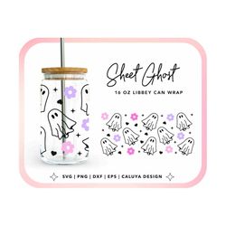 cute ghost svg | sheet ghost svg, retro halloween svg, ghost libbey can wrap svg, glass can wrap, 16oz beer can glass sv