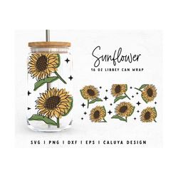 sunflower 16oz libbey can wrap svg | summer beer glass can wrap svg, floral libbey can glass svg, cute sunflower tumbler