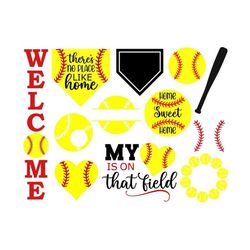 softball svg bundle, softball signs svg, monogram frames, digital download/cut file, sublimation, clip art (12 individua