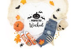 perfectly wicked shirt, halloween pumpkin shirt, witch hat shirt, halloween spell tee