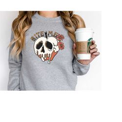 bite me sweatshirt, skeleton skull sweater, halloween hoodie, fall sweatshirt, spooky season, spooky hoodie, candy apple