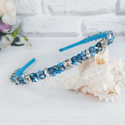 turquoise rhinestone crown, sparkly embellished tiara, modern headband women, blue crystal headpiece, birthday girl gift