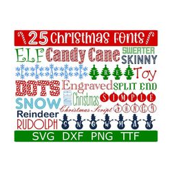 christmas font bundle, christmas monogram, holiday font, candy cane font, digital download, 25 svg, 25 dxf, 25 png  25 t