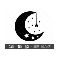 moon and stars svg clipart, moon svg, star svg, star silhouette, nursery clipart, moon and star png, moon star cricut si