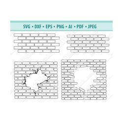 cracked wall svg, explosion svg, masonry wall fence svg, brick wall svg, clipart, hole in the wall png, cut file for sil