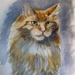 cat portrait original watercolour painting hand painted