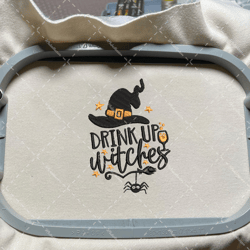 drink up witches design, happy halloween embroidery design, hocus pocus embroidery design, hocus pocus sisters, sanderson sisters embroidery file