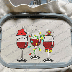 christmas wine glass embroidery, santa wine embroidery, christmas embroidery designs, christmas lights embroidery designs