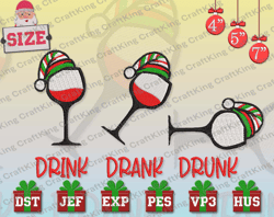 drink drank drunk embroidery, wine glass embroidery designs, christmas embroidery designs, wine embroidery designs