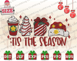 tis the season embroidery designs, christmas embroidery designs, christmas latte embroidery, hand drawn embroidery designs