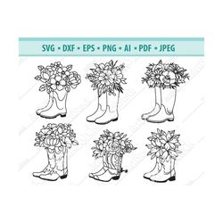 boots svg file, boots with flowers svg,  cowboy floral boots svg, rain boots svg, boots clipart, floral boots silhouette