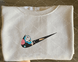 inspired anime embroidered sweatshirt, doraemon x nike embroidered sweatshirt, brand anime embroidered hoodie, inspired anime embroidered crewneck, anime embroidered gift