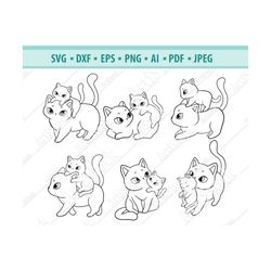 Cute cats Svg, Mother and baby kitten svg, Cats Clipart, Mothers Day Png, Svg cut file, Cat mom Svg, Baby kitten Svg, Cl