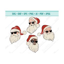 santa face svg, santa with sunglasses svg, santa beard svg, santa hat svg, christmas svg, hipsters santa svg, santa svg,