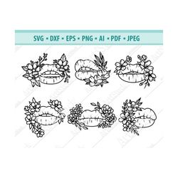 flower lips svg, lips svg bundle, lips with flower svg, floral lips clipart, kiss svg, lips sexy svg, lips svg, beauty s