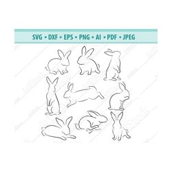 Rabbit SVG, Bunny outline SVG, Rabbit Clipart Svg, Easter Bunnies Svg, Pets Svg file for Cricut, Vector Silhouette Dxf,