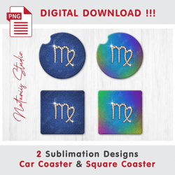 2 virgo diamond zodiac signs - sublimation waterslade pattern - car coaster design - digital download