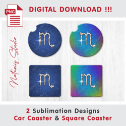 2 scorpio diamond zodiac signs - sublimation waterslade pattern - car coaster design - digital download