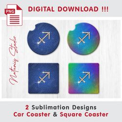 2 sagittarius diamond zodiac signs - sublimation waterslade pattern - car coaster design - digital download