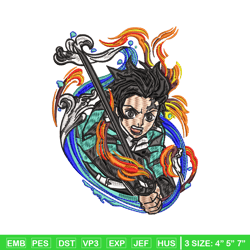 tanjiro fire and water embroidery design, kimetsu no yaiba embroidery, anime design, anime shirt, digital download