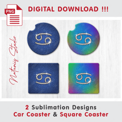 2 cancer diamond zodiac signs - sublimation waterslade pattern - car coaster design - digital download