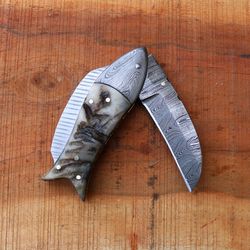 damascus folding knife , handmade damascus steel pocket knife