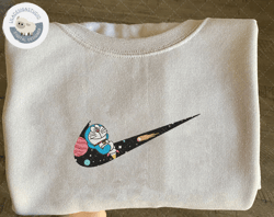 inspired anime embroidered sweatshirt, doraemon x nike embroidered sweatshirt, brand anime embroidered hoodie, inspired anime embroidered crewneck, anime embroidered gift