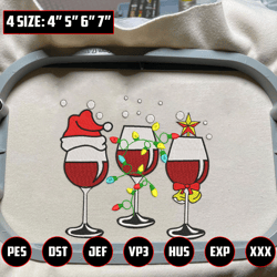 christmas wine glass embroidery, santa wine embroidery, christmas embroidery designs, christmas lights embroidery designs