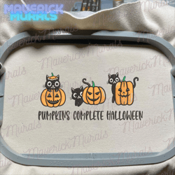 pumpkins complete halloween embroidery design, black cat embroidery design, pumpkin halloween embroidery file