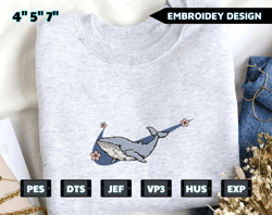 blue whale with pink flower sweatshirt embroidered – hoodie embroidered, embroidery machine design, embroidery pattern