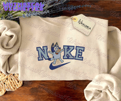 nike x bluey dog embroidered sweatshirt, inspired brand embroidered sweatshirt, brand embroidered hoodie, inspired brand embroidered crewneck, brand embroidered gift