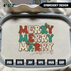 retro christmas season embroidery machine design, merry christmas 2023 embroidery design, happy xmas text embroidery design