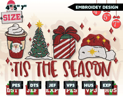 tis the season embroidery designs, christmas embroidery designs, christmas latte embroidery, hand drawn embroidery designs