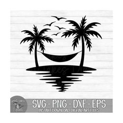 palm trees & hammock - instant digital download - svg, png, dxf, and eps files included! tropical, vacation, ocean, beac