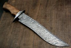 hand forged damascus steel blade knife with damascus guard & pommel - natural wood handle, personalized masterpie