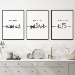 kitchen wall art, the best memories are made gathered around the table, dining room print set, family quote art