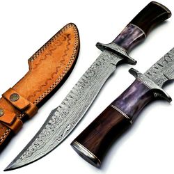 custom hand forged damascus steel hunting knife grooming knife with leather sheath, best gift for father/ christmas gift