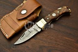 dk- custom handmade damascus back lock folding knife - compact edc pocket knife with walnut wood handle