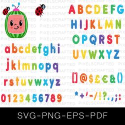 cocomelon font svg bundle, cocomelon alphabet cutfile, cocomelon clipart, cocomelon letters