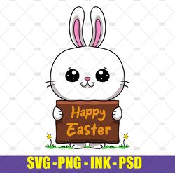 bunny holding a sign  cute easter spring art svg,bunny holding a sign  cute east png,bunny ink svg psd