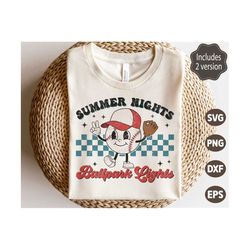 summer nights ballpark lights svg, baseball svg, baseball vibes png, retro baseball shirt, sublimation png, svg files fo