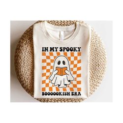 in my spooky boooookish era svg, halloween teacher svg, ghost teacher png, retro halloween ghost reading shirt, svg file