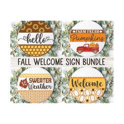 Fall Welcome Sign Bundle, Round Door Hanger SVG, Autumn Sign Svg, Farm Fresh Pumpkins Decor, Glowforge, Sunflower Png, S