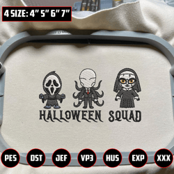 halloween squad embroidery design, happy halloween embroidery design, retro trendy fall slenderman embroidery file, spooky vibes machine embroidery file