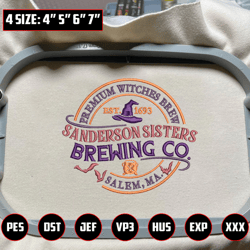 brewing witches 1693 embroidery design, halloween witch sister embroidery design, embroidery design for shirt, 3 sizes, format exp, dst, jef, pes