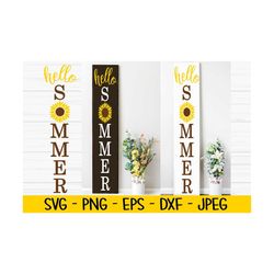 hello summer porch sign svg, summer svg, sunflower svg, dxf, png, eps, jpeg, cut file, cricut, silhouette, print, instan