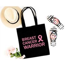 breast cancer warrior tote bag, cancer survivor tote bag, gift breast cancer tote, pink ribbon tote bag, cotton tote bag