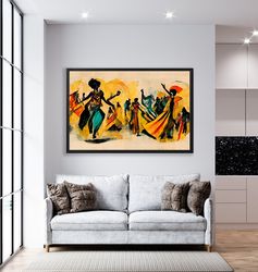 abstract oil paint african dance women print - colorful african dance canvas wal art - dance abstract wall art - framed